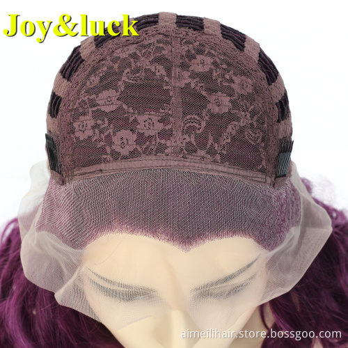 27 inch Front Lace Women Wholesale Prices Wig For Cosplay Party Long Water Wave Purple Color Curly Synthetic Ladies Hair Wigs